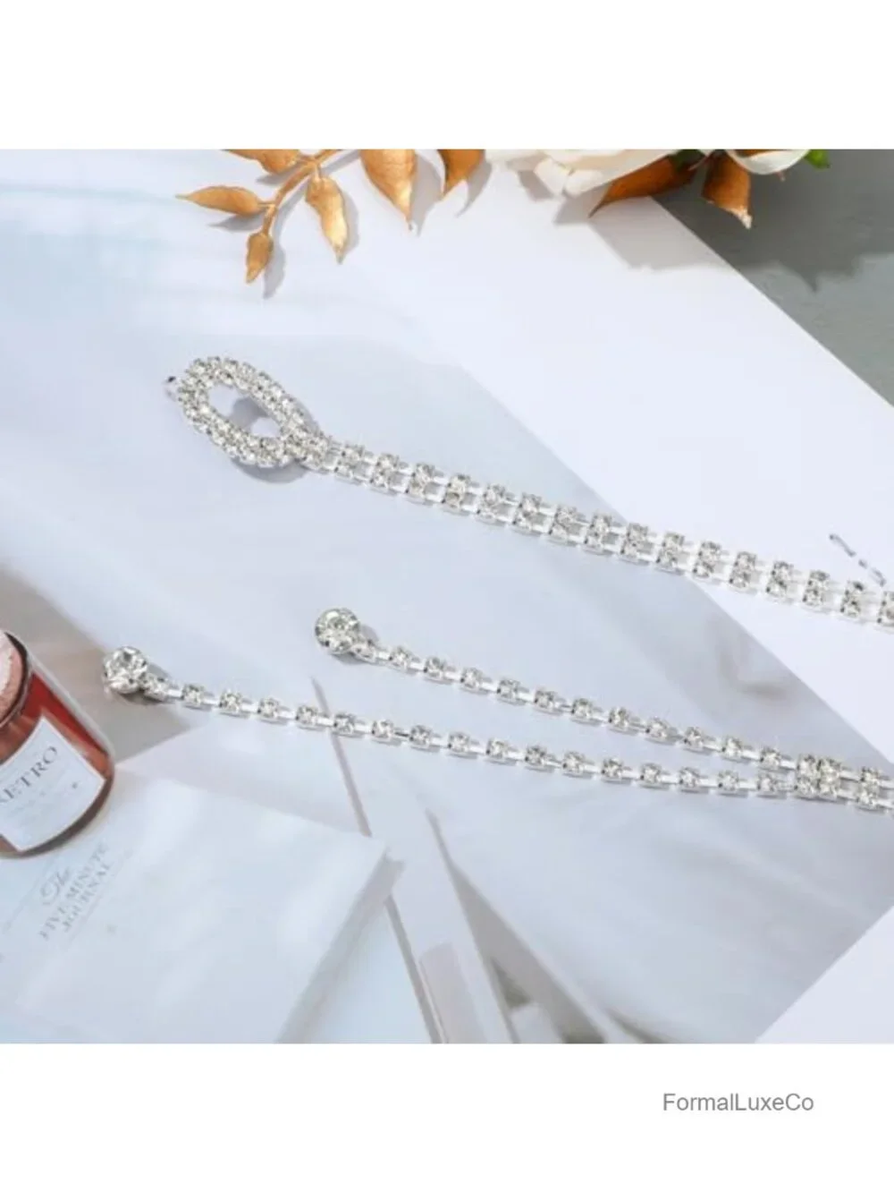 Rhinestone Bling Chain Belt, Adjustable Silver Crystal Belt for Dresses Wedding